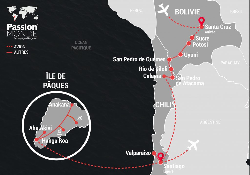 Bolivie, Chili et Île de Pâques map