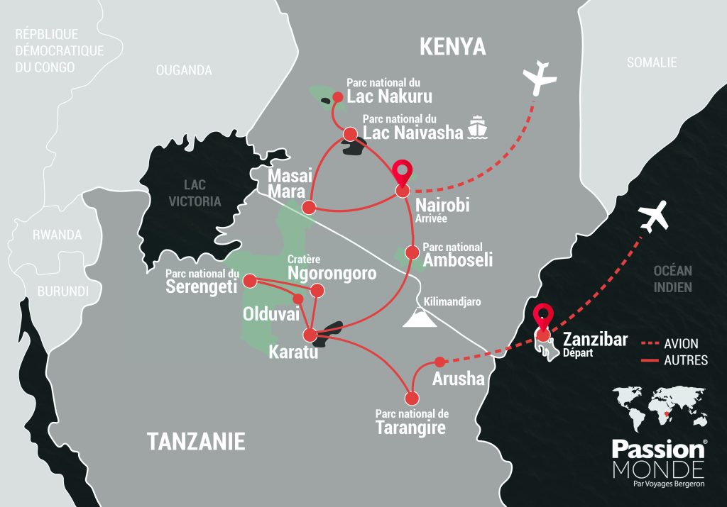 Kenya, Tanzanie et Zanzibar map