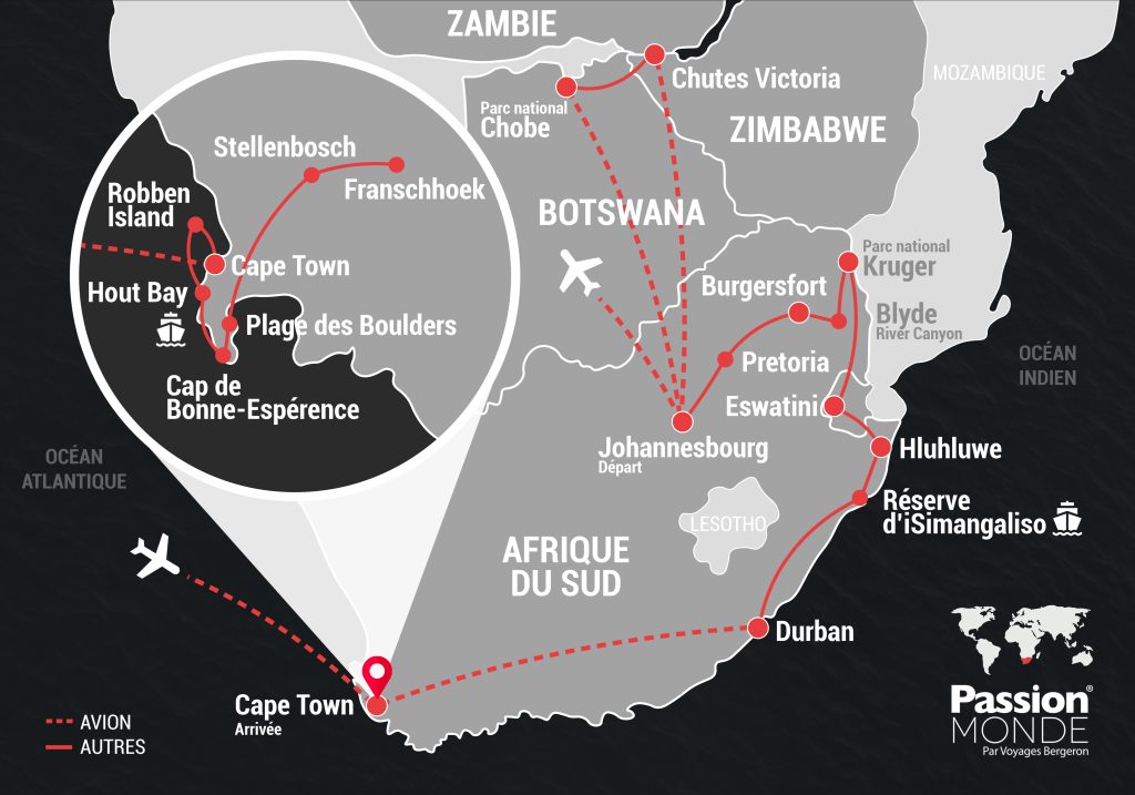 Afrique du Sud, Zimbabwe, Zambie et Botswana map