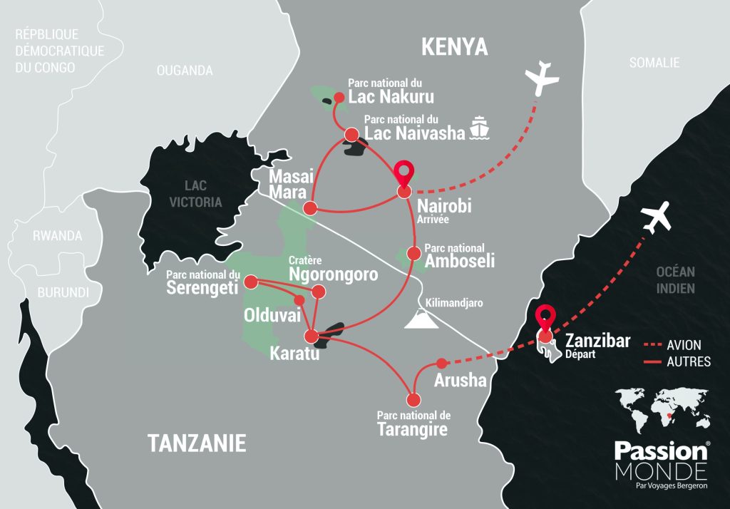 Kenya, Tanzanie et Zanzibar map