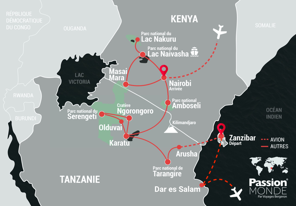 Kenya, Tanzanie et Zanzibar map